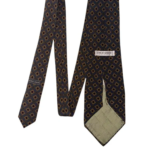 Vintage Giorgio Armani Blue Gold Abstract Floral Tie Men’s Silk Necktie ~ 58x4” - Picture 5 of 5